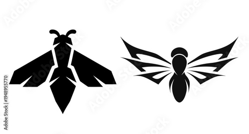 Wasp and Bee Mascot Logo Design Vector Silhouette Illustration.