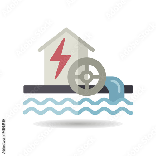 Small hydro power plant outline vector icon