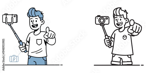 Selfie stick and camera modern technology for capturing moments illustration