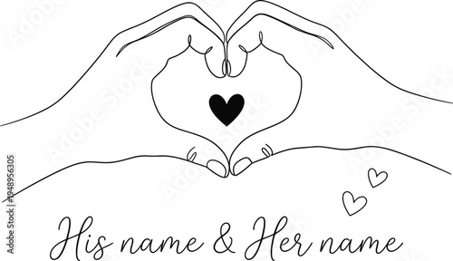 Couple Hands Heart Shape Romantic Line Art