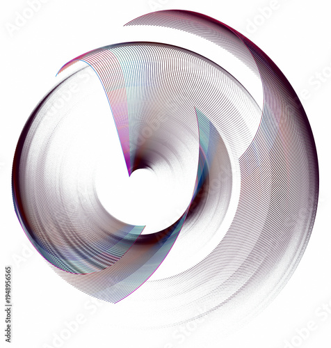 Billede på lærred Abstract arc-shaped striped blades are arranged in layers and rotate on a white background