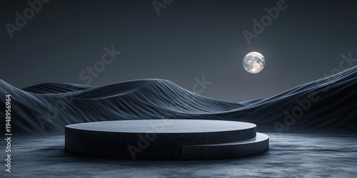 Minimalist gray podium with a wavy textured backdrop, ideal for product displays