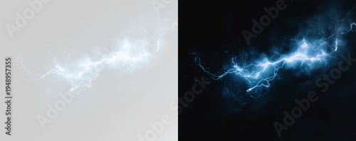 Tableau sur toile Lightning electric discharge glowing inside dense white storm clouds with ethere