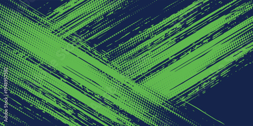 Abstract dynamic brush strokes background, lime green and navy blue grunge paint texture, energetic diagonal lines for sports design, racing, and urban poster.