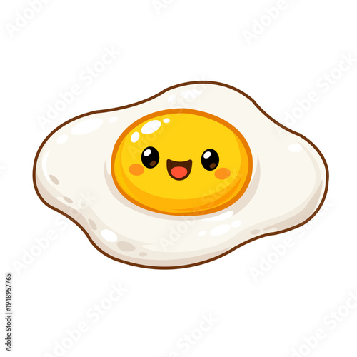 Vector illustration of fried egg with cute smiling yolk face, shiny eyes, and rosy cheeks. Perfect for food, cartoon, playful, and design themes.