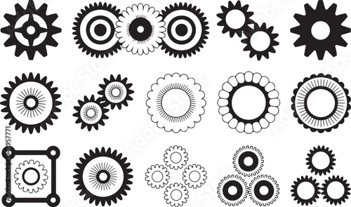Collection of various mechanical gears and cogs illustration isolated design elements