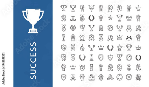 vector illustration of achievement icons on blue background