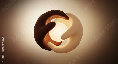Diverse Hands Embrace Illuminating Sphere Symbolizing Unity and Support