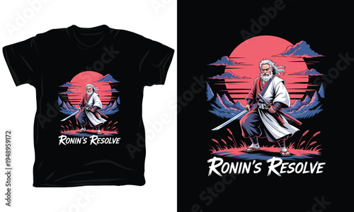 Ronin resolve samurai warrior standing with katana sword in mountain landscape vector image