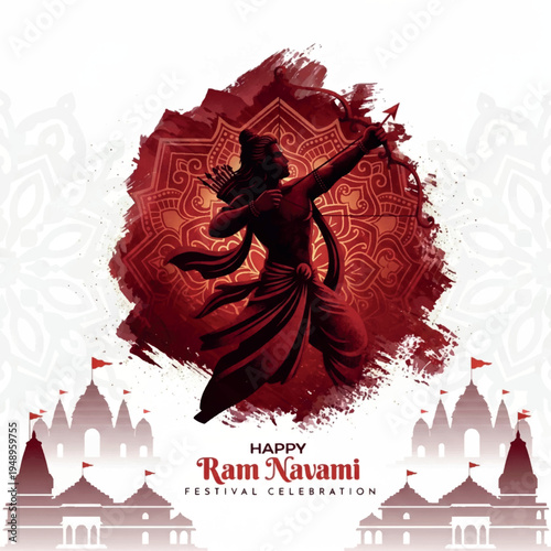 Lord Rama warrior silhouette with mandala design Ram Navami celebration illustration