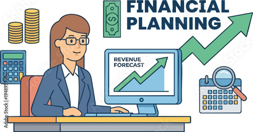 Businesswoman managing financial planning and revenue forecast