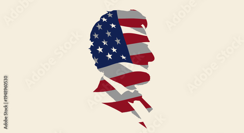 American Flag Patriotic Torn Silhouette Icon.