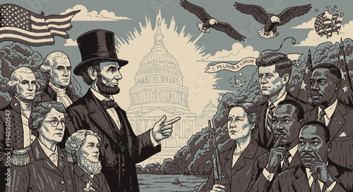 Abraham Lincoln with Historical American Leaders.