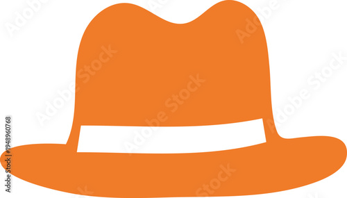 Vibrant orange fedora hat icon on for design