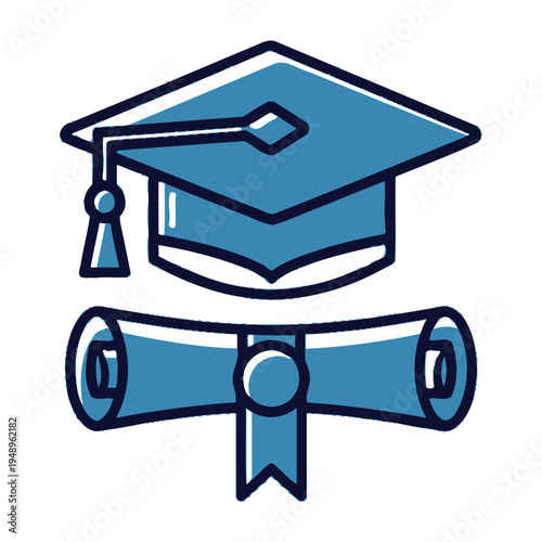 Graduation cap and diploma illustration in blue