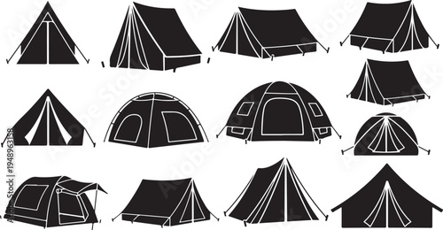 Collection of various tent designs and styles for camping