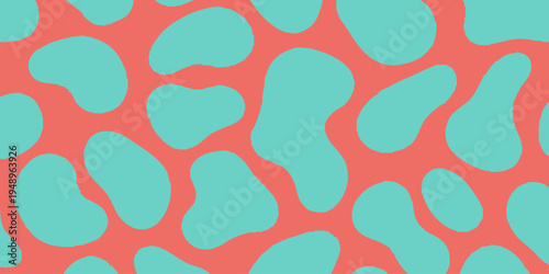 Vibrant coral and teal abstract pattern fills the entire frame