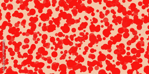 Vibrant red hearts scattered across a warm beige background in a lively pattern.