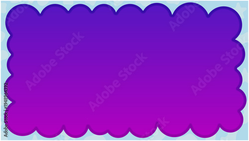 紫色から青色のグラデーション背景、スカラップ状の抽象的なフレームデザイン