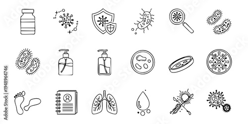 Medical icons illustrate health protection and disease prevention with various symbols.