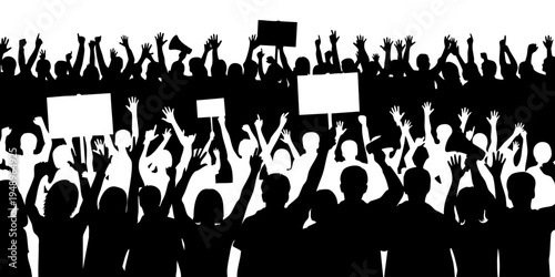 People protest with signs in a crowded public demonstration setting