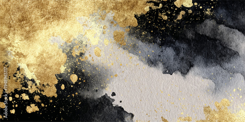An abstract ink and gold watercolor background, showcasing fluid, artistic patterns suitable for design and aesthetic projects.