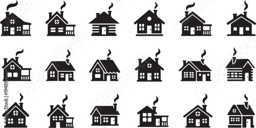 Collection of various house icons in black and white