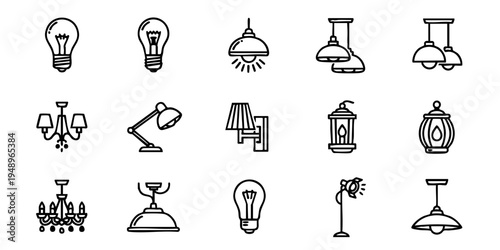 Various lamps and light fixtures are arranged on a table indoors.