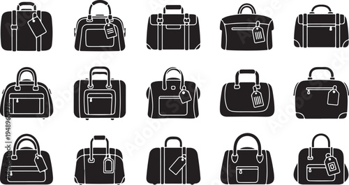 Collection of various black handbags and luggage icons displayed