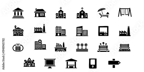A collection of various industrial and architectural icons are shown