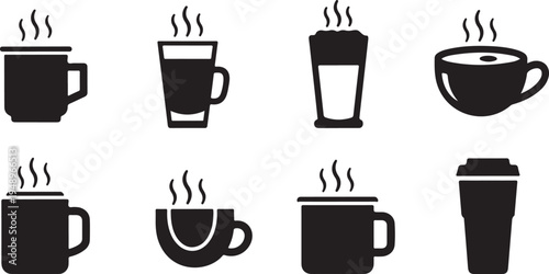 Collection of various coffee cups and mugs icons set
