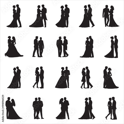 Wedding Couple Silhouette Collection Elegant Bride and Groom 