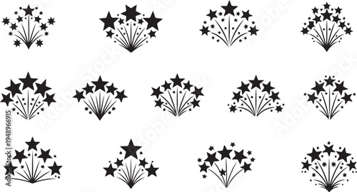 Black starburst designs on white background pattern illustration