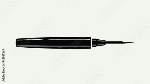 Sleek black eyeliner pen with a fine tip applicator shown in a horizontal position on a light gray background.
