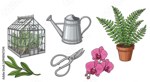 Essential gardening tools and plants displayed together in a cozy setting