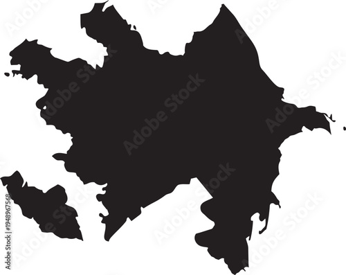 Black silhouette map of Azerbaijan a simple vector graphic representing the countrys borders for informational or travel purposes isolated on a white background