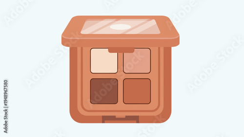 Square eyeshadow palette with four warm neutral tones ranging from light beige to deep brown presented as a flat vector illustration.