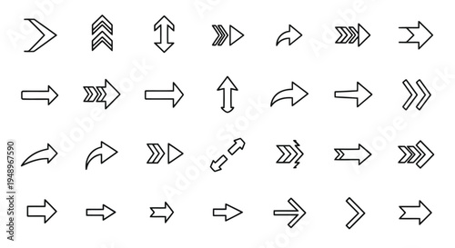 A collection of various arrow symbols and icons in different directions and styles