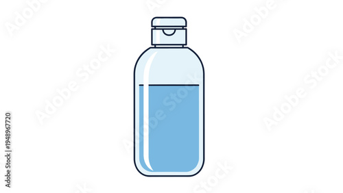 Clear plastic bottle of blue micellar water or facial tonic with a flip top cap for skin cleansing and makeup removal.