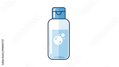 Illustration of a bottle of micellar water or facial cleanser featuring bubbles on the label to show refreshing properties.