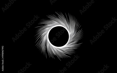 Abstract swirl design of white lines radiating from a dark central circle