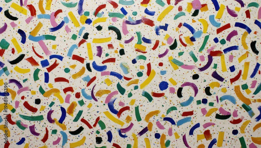 Naklejka premium Vibrant abstract pattern of colorful confetti and confetti-like shapes on white