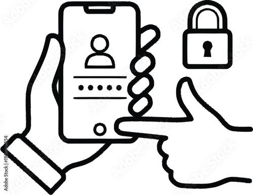 User login and password entry on smartphone, secure account access, and data protection icon