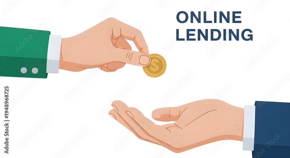 Fototapeta premium fintech concept showing online lending with two hands with one coin