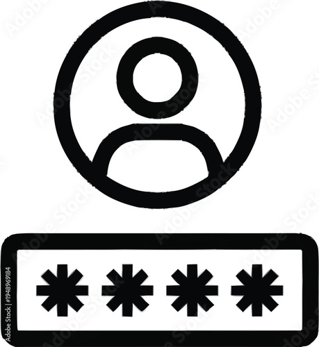 User authentication graphic showing person silhouette icon and masked password box for secure website account sign in
