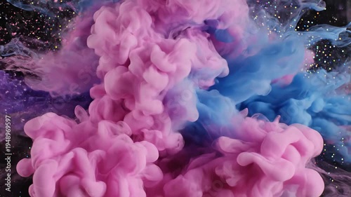 Explosion of Pink and Blue Ink in Water Slow Motion.