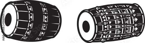 Bengali Dhol Drum Traditional Musical Instrument Pohela Boishakh Vector Illustration