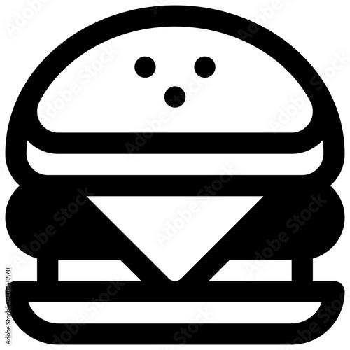 Burger. Outlined stroke vector icon with black-filled details.