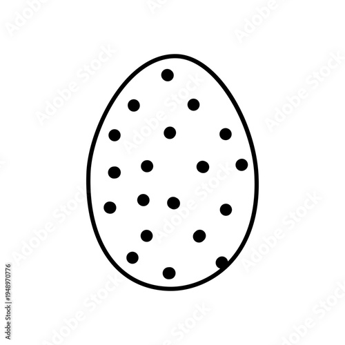 A simple black and white outline drawing of an egg decorated with a random pattern of black dots, perfect for Easter themes