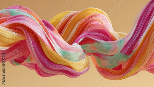 Abstract swirl of painted ribbons with soft colors against a warm beige background